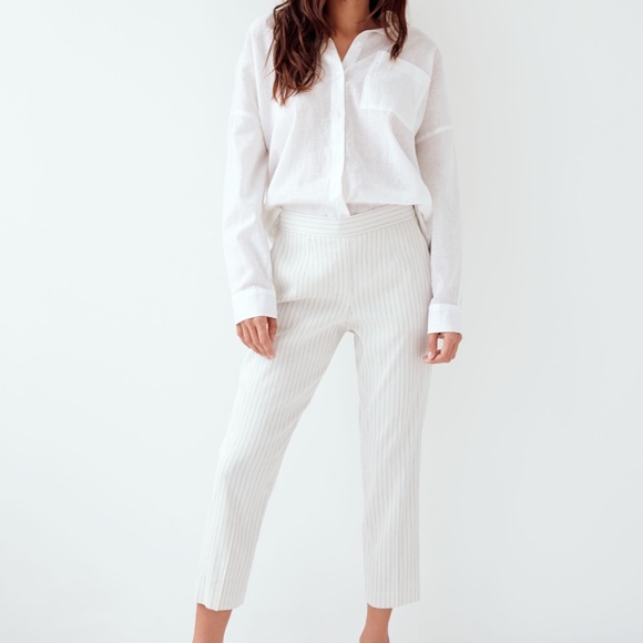 NWOT Aritzia Babaton Conan Linen Pants, Cropped, Stripped Dress Pant, classic - Picture 3 of 14